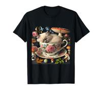 Adorable Kitten in Floral Teacup Mushrooms Cottagecor Cat T-Shirt