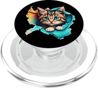 Adorable kitten peek through torn cloth Funny Cat Lover cute PopSockets PopGrip for MagSafe