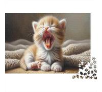 Adorable Kitten Yawn 1000-Piece Puzzle for Adults, 70x50cm/1000pcs; A Weekend Activity at Your Own Pace; White Cardboard for Simple Sorting