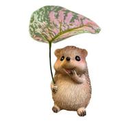 Adorable Leaf Umbrella Hedgehog Figurine,Garden Hedgehog Statue,Small Animal Sculpture,Resin Animal Figurine for Outdoor Garden Decor