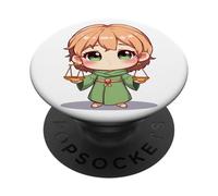Adorable Libra Zodiac Character Holding Balanced Scales PopSockets Adhesive PopGrip