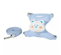 Adorable Light Blue Cat Harness with Plush Bear Decor & Leash, Escape - Proof and Comfortable for Outdoor Cat Walking