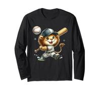 Adorable Lion Cub Baseball Batter Running Playful Long Sleeve T-Shirt