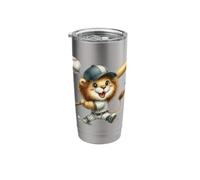 Adorable Lion Cub Baseball Batter Running Playful Stainless Steel Insulated Tumbler