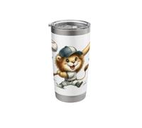 Adorable Lion Cub Baseball Batter Running Playful Stainless Steel Insulated Tumbler