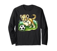 Adorable Lion Cub Kicking Soccer Ball Design Long Sleeve T-Shirt