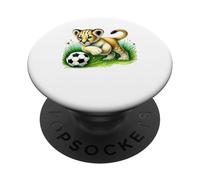 Adorable Lion Cub Kicking Soccer Ball Design PopSockets Adhesive PopGrip