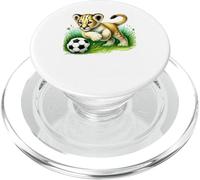 Adorable Lion Cub Kicking Soccer Ball Design PopSockets PopGrip for MagSafe