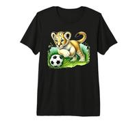 Adorable Lion Cub Kicking Soccer Ball Design Premium T-Shirt