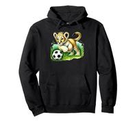 Adorable Lion Cub Kicking Soccer Ball Design Pullover Hoodie