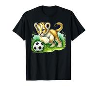 Adorable Lion Cub Kicking Soccer Ball Design T-Shirt
