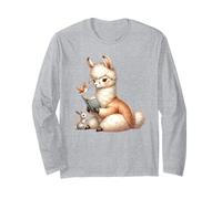 Adorable Llama Reading Book with Bunny and Bird Long Sleeve T-Shirt
