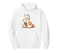 Adorable Llama Reading Book with Bunny and Bird Pullover Hoodie