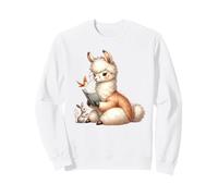 Adorable Llama Reading Book with Bunny and Bird Sweatshirt