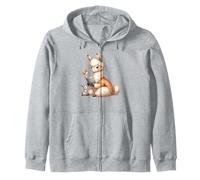 Adorable Llama Reading Book with Bunny and Bird Zip Hoodie