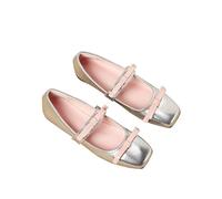 Adorable Mary Jane Bow Flats for Women with Comfortable Square Toe, Ballet-Inspired Dressy Slip-On Dress Shoes Silver