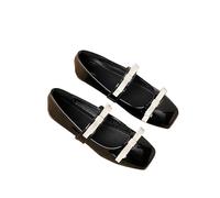 Adorable Mary Jane Bow Flats for Women with Comfortable Square Toe, Ballet-Inspired Dressy Slip-On Dress Shoes Black