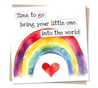 Adorable Maternity Card For a Loved one - Pregnancy, Pregnant - Time To Go Bring Your Little One Into The World - Rainbow, Heart - For a Colleague, Baby, Motherhood