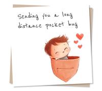 Adorable Missing You or Just a Note Card For a Loved One Living Far Away, Abroad - Sending You A Little Long Distance Pocket Hug - For Your Partner, Other Half, Husband, Wife, Girlfriend, Boyfriend