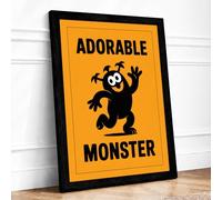 Adorable Monster Graphic Design Framed Wall Art Print A1 (84.1×59.4cm) Black, Wall Decor for Living Room, Bedroom, Office & Home, Ready to Hang, Art Gift