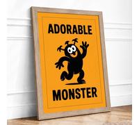 Adorable Monster Graphic Design Framed Wall Art Print A2 (59.4×42cm) Oak, Wall Decor for Living Room, Bedroom, Office & Home, Ready to Hang, Art Gift