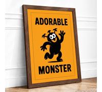 Adorable Monster Graphic Design Framed Wall Art Print A4 (29.7×21cm) Walnut, Wall Decor for Living Room, Bedroom, Office & Home, Ready to Hang, Art Gift