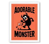 Adorable Monster Vintage Framed Wall Art Print A1 (84.1×59.4cm) White, Wall Decor for Living Room, Bedroom, Office & Home, Ready to Hang, Art Gift