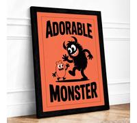 Adorable Monster Vintage Framed Wall Art Print A1 Black