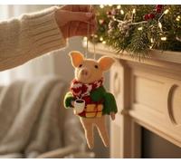Adorable Needle Felted Christmas Ornament | Free-Standing or Hanging Decoration | Festive Christmas Decor (Kevin Pig at Xmas)