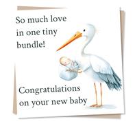 Adorable New Baby Card for Loved One - Stork, Joy - So Much Love in One Tiny Bundle, Congratulations - for New Parents