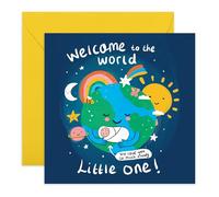 Adorable New Baby Card - “Welcome to the World, Little One” - Gifts for New Born Babies, Boys, Girls, First Time Parents or Mum, Dad, Friends, Him, Her - Cute Planet Earth - Comes with Fun Stickers