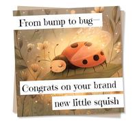 Adorable New Baby Congratulations Card For Loved One - Ladybird, Ladybug, Leaf, Nature - From Bump To Bug Congrats On Your Little Squish - For Bestie, Friend, Sister, Brother, Relative