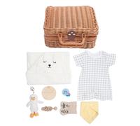 Adorable Newborn Gift Basket with Soft Bibs Organic Cotton Towel & Wooden Rattle - Shower Present for Modern Parents