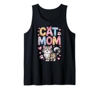Adorable Norwegian Forest Cat Mom with Hearts and Paw Print Tank Top