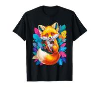 Adorable Orange Fox in Colorful Forest Scene T-Shirt