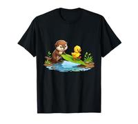 Adorable Otter and Duckling By The Pond Scene T-Shirt