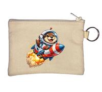 Adorable Otter Exploring Space Adventure Key Chain Coin Purse Beige