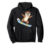 Adorable Otter On Snowboard Cute Winter Cartoon Pullover Hoodie