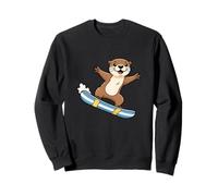 Adorable Otter On Snowboard Cute Winter Cartoon Sweatshirt