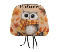 Adorable Owl Autumn Leaves Pine Cone Printed Car Headrest Cover,2 Pieces, Elastic Comfort Head Rest Cover for Women Men, Universal Fits Most Cars Van SUV Truck, Car Interior Decor Accessories