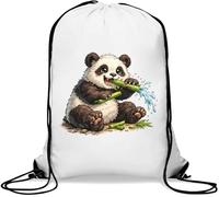 Adorable panda eating bamboo Gym Sack Casual Drawstring Bag White