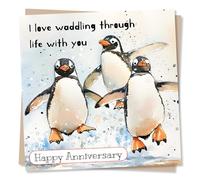 Adorable Penguin Anniversary Card for Partner - Funny and Heartfelt - Love Waddling Through Life Together - Animals - for Husband, Wife, Girlfriend, Boyfriend