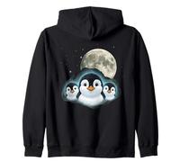 Adorable Penguin Family Moon Night Cute Baby Penguins Zip Hoodie