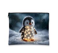 Adorable Penguin Makeup Bag, Cute Winter Holiday Cosmetic Travel Pouch for Women, Portable Small Canvas Zipper Organizer, Perfect Christmas Festival Gift for Skincare, Black, 7x9 Inch, Penguin