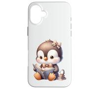 Adorable Penguin Reading a Book Case for iPhone 16 Plus