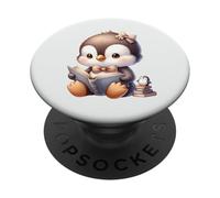 Adorable Penguin Reading a Book PopSockets Adhesive PopGrip