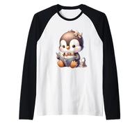 Adorable Penguin Reading a Book Raglan Baseball Tee