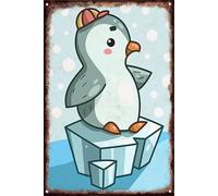 Adorable Penguin Wall Decor for Baby Boy Room Penguin Sitting On Ice Floe with Colorful Hat Welcome Metal Tin Sign Nostalgic Metal Sign Decor for Club Bar Garden Kitchen Restaurant Garage 6"x8"