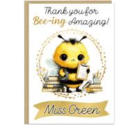 Adorable Personalised Bee-ing Amazing Teacher Cards - Custom Name Banner Fun Bumble Bee Thank You Gift for Educators End of School Year Teachers Appreciation Awards!, Design 6