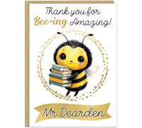 Adorable Personalised Bee-ing Amazing Teacher Cards - Custom Name Banner Fun Bumble Bee Thank You Gift for Educators End of School Year Teachers Appreciation Awards!, Design 10